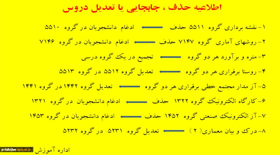 اطلاعیه حذف و جابجایی کلاسها 2