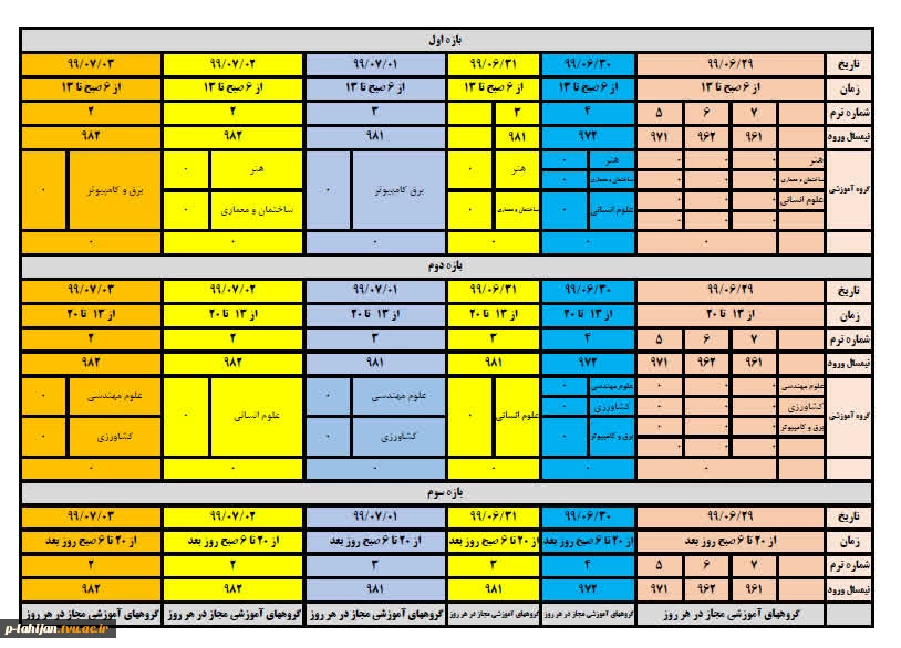 جدول حذف و اضافه نیمسال 991