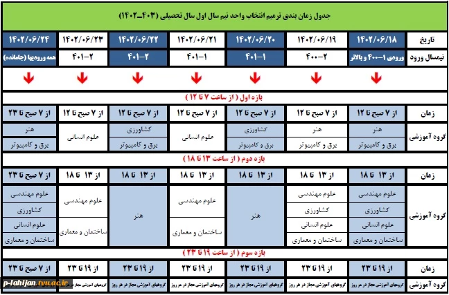 برنامه زمانبندی ترمیم انتخاب واحد دانشجویان 2