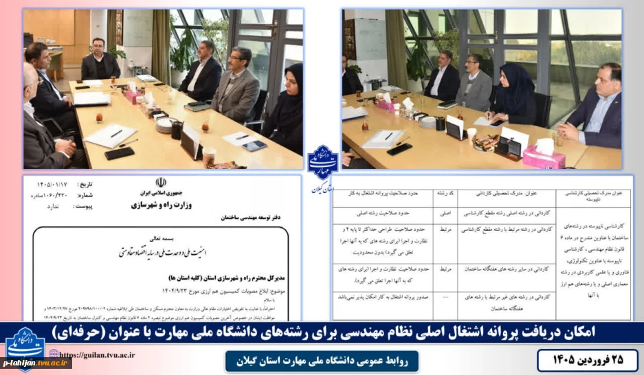 امکان دریافت پروانه اشتغال اصلی نظام مهندسی برای رشته‌های دانشگاه ملی مهارت با عنوان (حرفه‌ای)